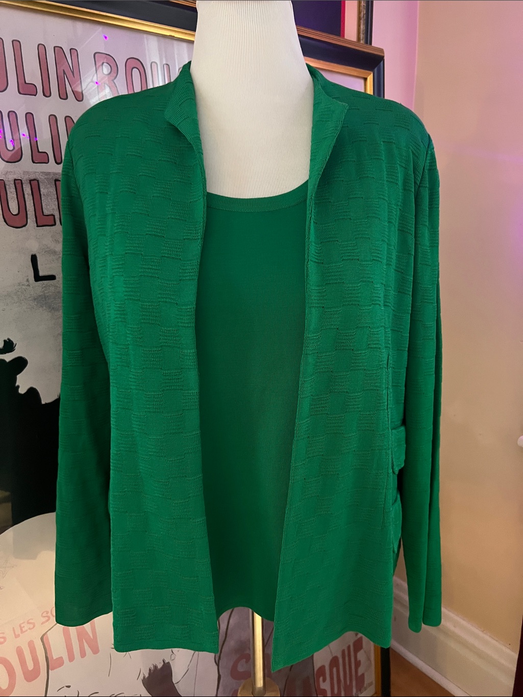 Misook Emerald Green Knit Cardigan & Tank 2-Piece Set - Size Xl